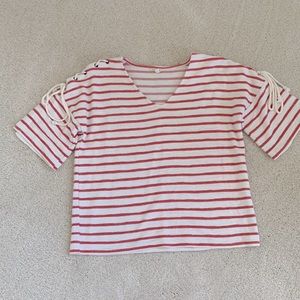 Nautical coral and white Striped Pullover Sweater.